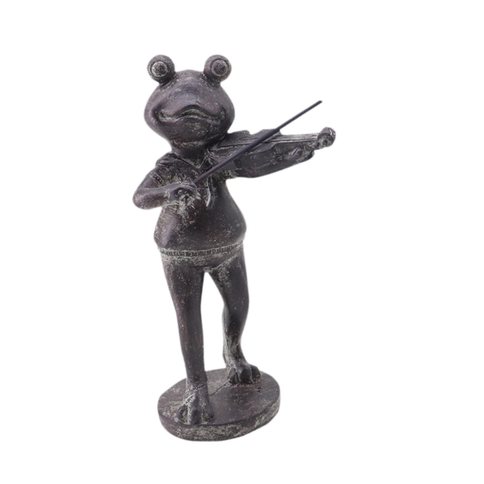 Ioensy - Estatua De Rana De Jardín Que Toca El Violín, Escultura De Animal De Resina Para Escritorio De Porche