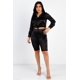 thumbnail image 5 of Conjunto de Top Corto con Capucha de Manga Larga y Shorts Estilo Biker con Detalles de Encaje Satinado, Talla S, Color Negro, 5 of 5