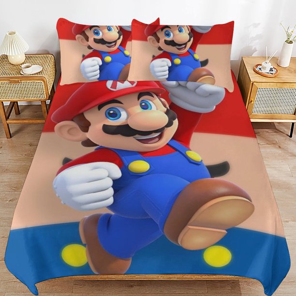 Super Mario 3-Piece Comforter Set for Bedroom Super Mario Bedding Set for Kids Adults Soft Microfiber Duvet Cover Set with Zipper Closure
