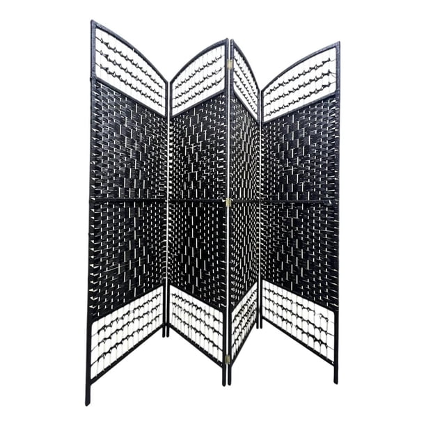 Biombo De Madera Resistente 4 Paneles Tejido H 200x180cm negro