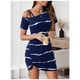 thumbnail image 5 of Vestido Mini Casual Azul Drapeado Cuello Asimétrico, 5 of 7
