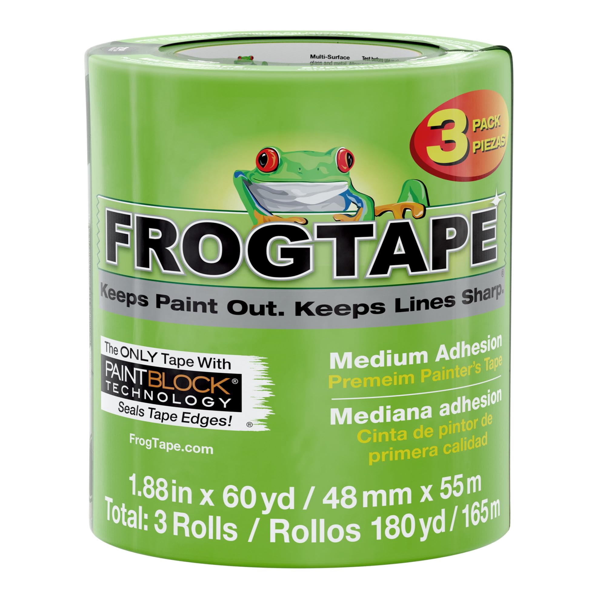 Painter's Tape Frogtape Multisuperficie Con Bloque De Pintura De 48 Mm, Paquete De 3