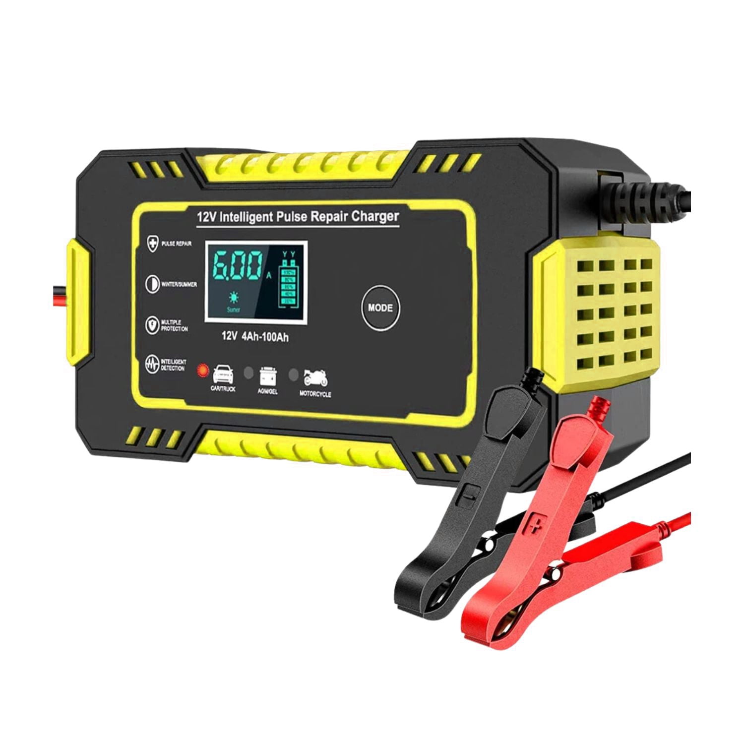 Importclick - Cargador Batería Automóvil 6 Amp Monitor Carga Inteligente 12 V Amarillo