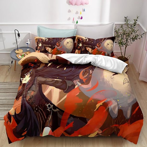 3D Printi-ng Gen-shin Impac-t Beddi-ng 3 Piec-e Soft -Microfib-er Duvet C-over Set In-clud-es 1 Be-d Co-ver and 2 Pill-owcases -Adult -Boys a-nd Girls Gift Twin