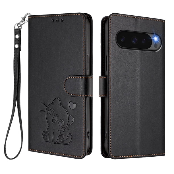 Funda de Gato tipo Libro para Google Pixel 9 Pro XL 5G, Negro