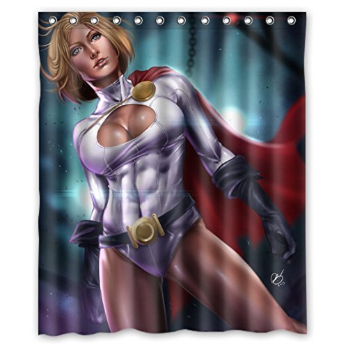 Pinghai - Cortina De Ducha Power Girl Con Ganchos (60 X 72 Pulgadas)