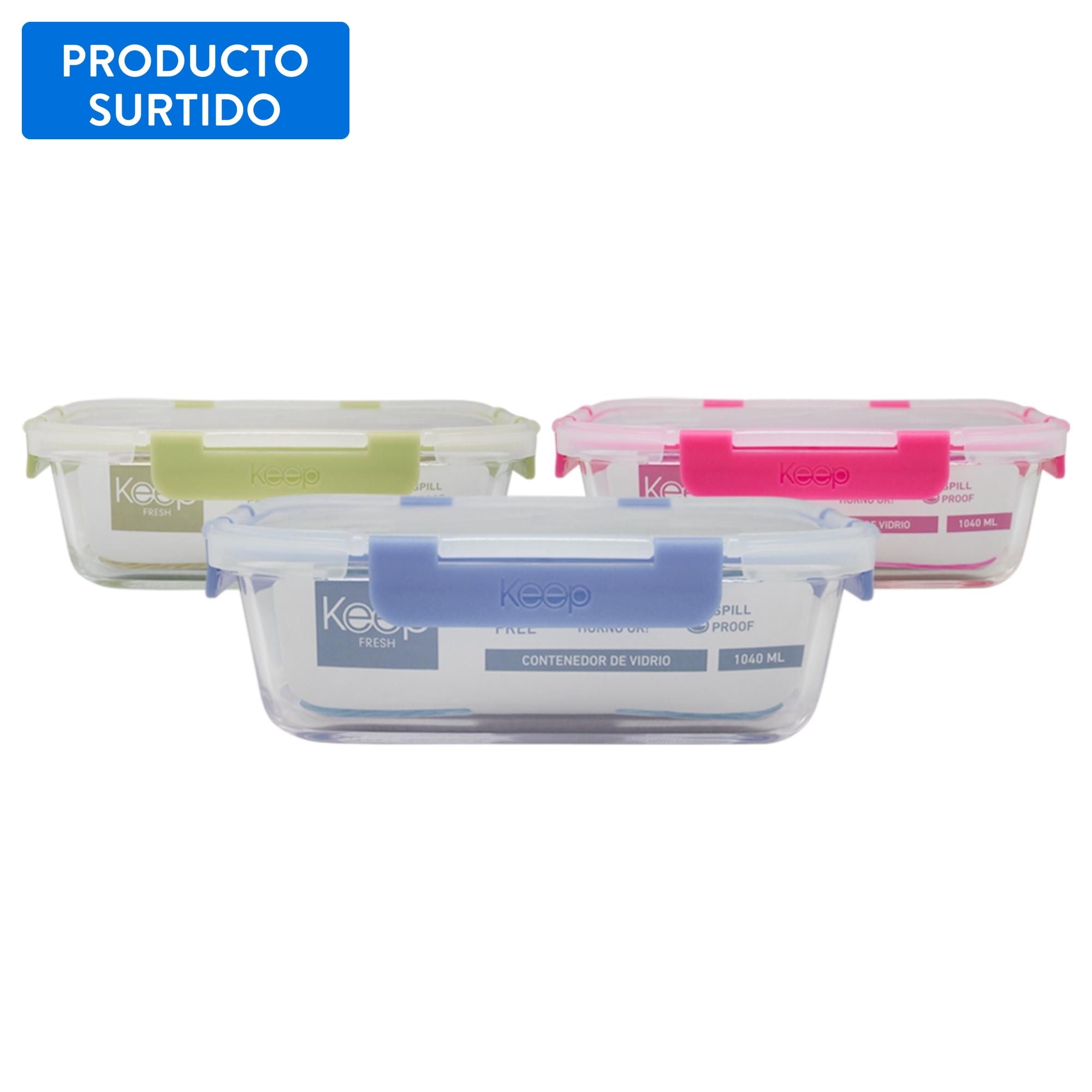 Keep - Hermético De Vidrio 1040Ml 2 Piezas, Color Surtido