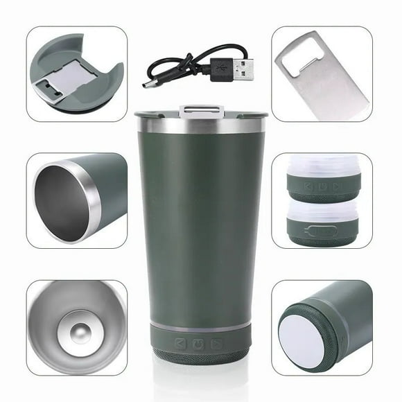 Vaso Térmico 473ml Parlante Inalámbrico Rgb Music Beer - VERDE.