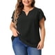 thumbnail image 1 of Blusas de talla grande GRACE & GRANDEUR para mujeres, camisetas de cuello en V con mangas cortas en forma de pétalo, tops casuales y elegantes 4X en negro, 1 of 1