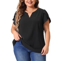 Blusas De Talla Grande Grace & Grandeur Para Mujeres, Camisetas De Cuello En V Con Mangas Cortas En Forma De Pétalo, Tops Casuales Y Elegantes 4X En Negro