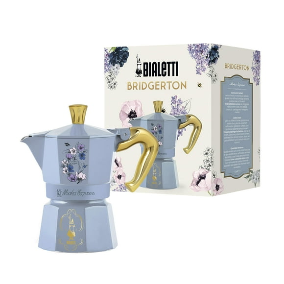 Bialetti — Moka Express Bridgerton: icónica máquina de café espresso para estufa — Licencia oficial de Netflix, 3 tazas (4.3 oz.), aluminio