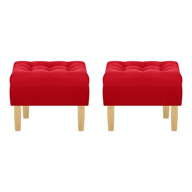 Set Pouf Wood 1c Felpa 05 Rojo