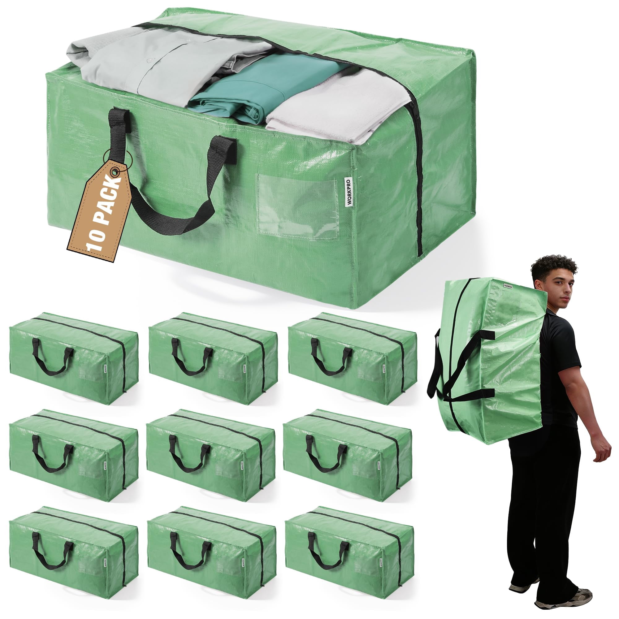 Bolsas De Mudanza Workpro Extra Grandes, Paquete De 10 Con Cierres Y Correas