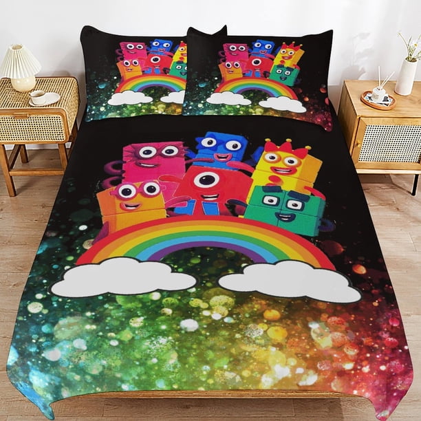 x469 Numberblocks Bed Duvet Cover Microfiber Bedding Sets 3D Printed Lightweight 3 Piece Comforter Sets, 1 Duvet Cover And 2 Pillow Shams for Kids Boys Girls 90"x90" jn469