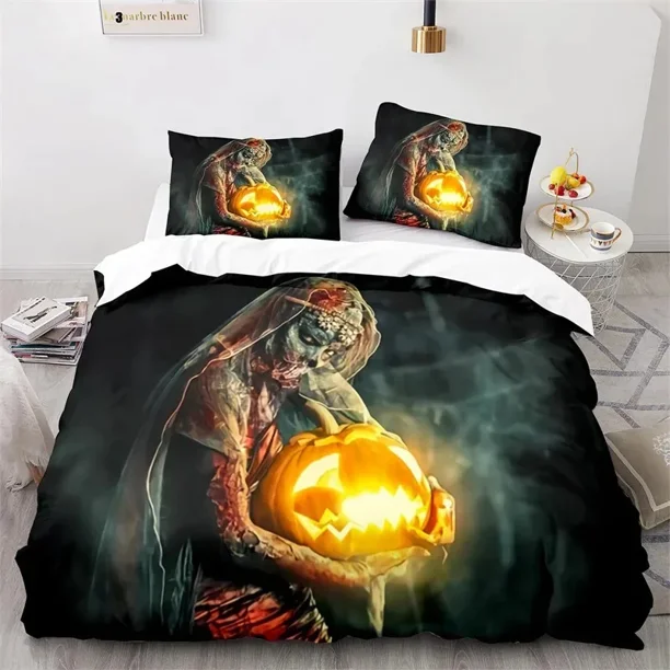 Horror Theme Spooky Bedding Set Boys Girls Duvet Cover Pillowcase Bed Kids Adult Home Textileextile Bed Sheets