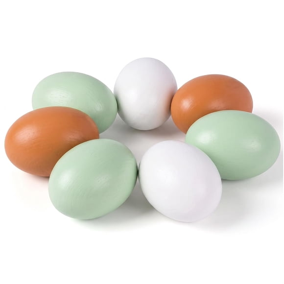 Huevos anidados SallyFashion 7 piezas color madera, blanco y verde