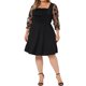 thumbnail image 1 of Agnes Orinda Disfraces de Halloween para Mujeres Tallas Grandes Cuello Cuadrado Mangas de Malla 3/4 Vestido Midi Línea A con Pliegues y Vuelo 2X Negro, 1 of 6