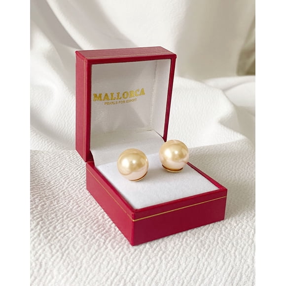 Aros De Perla Clasico Base Enchapada En Oro 18k 14mm
