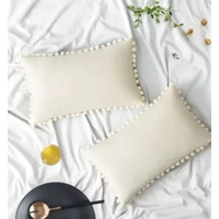 Genérico - Pack De 2 Fundas De Cojín Terciopelo Con Pompones 30X50 Cm Blanco
