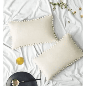 Genérico - Pack De 2 Fundas De Cojín Terciopelo Con Pompones 30X50 Cm Blanco