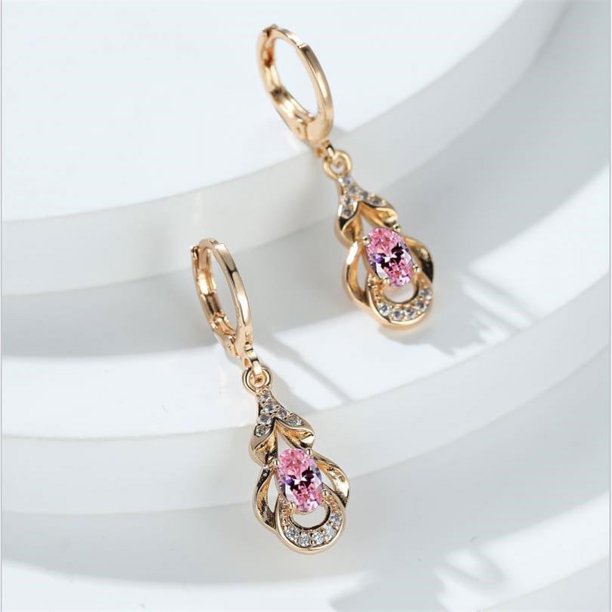 Women's Elegant Zircon Drop Earrings 18K Gold Plated Ear Jewelry Banquet Dinner Decor For Women Girls