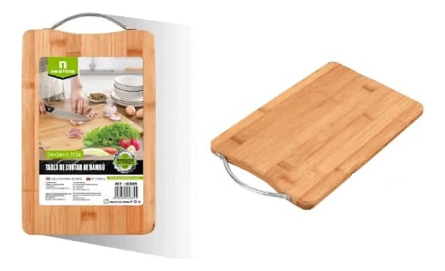 Genérico - Tabla Para Cortar De Cocina Bambú Firme + Mango Metálico Lisa Marrón Claro