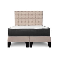 M Sole - Cama 2 Plazas Completa Base Americana + Colchón De Resortes + Respaldo Cuadros Beige