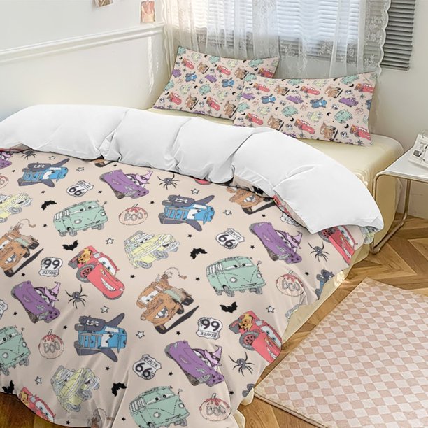 Boo Route 66 Cars Lightning Mcqueen Comforter Set Soft 3 Pcs Twin Bedding Sets Thicken for All Season