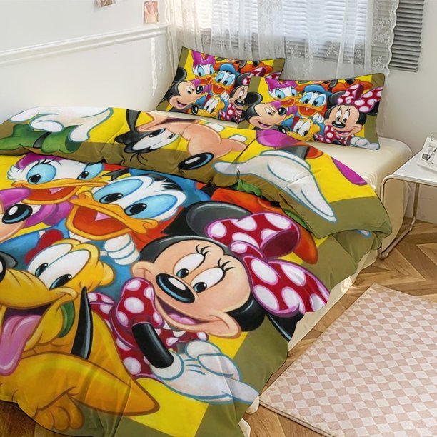 Mickey Print Bedding Set Pattern Duvet Cove Set 3 Pieces 1 Quilt Cover And 2 Pillowcases for Women Men Teens