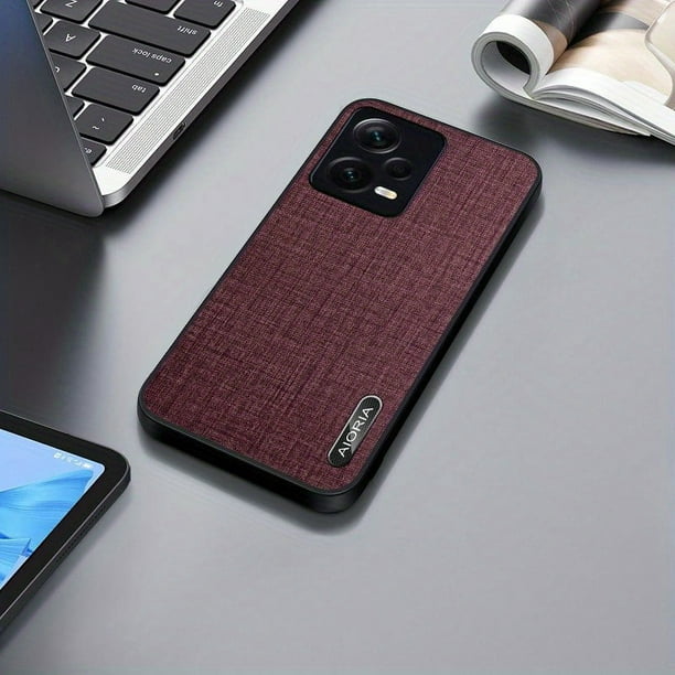 Metal Logo Phone Case For Xiaomi Redmi Note 12 Pro 5G Imitation Fabric Design With Precise Phone Buttons Back Cover
