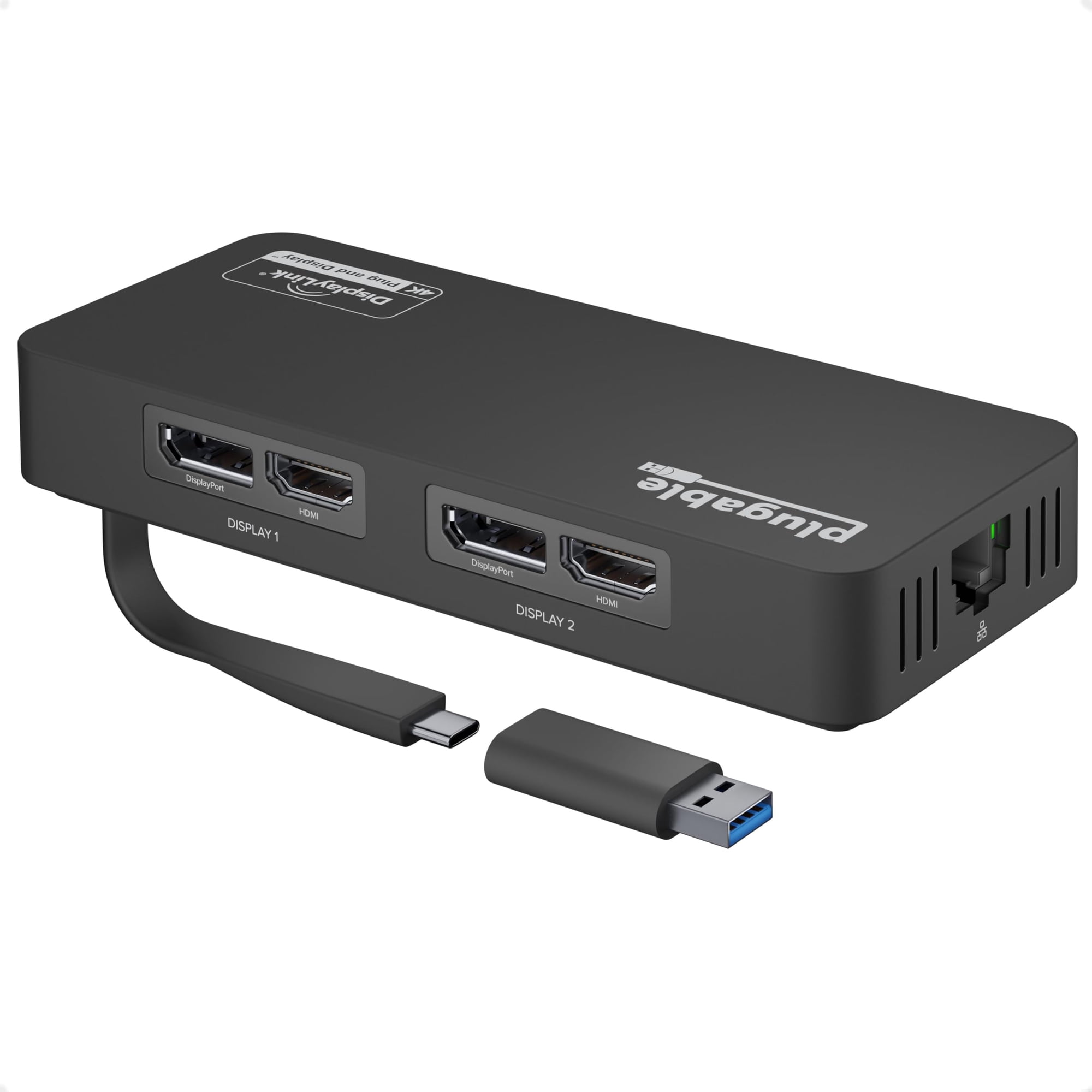 Plugable - Adaptador De Doble Monitor Conectable 4k Displayport/hdmi Usb 3.0/usb-c