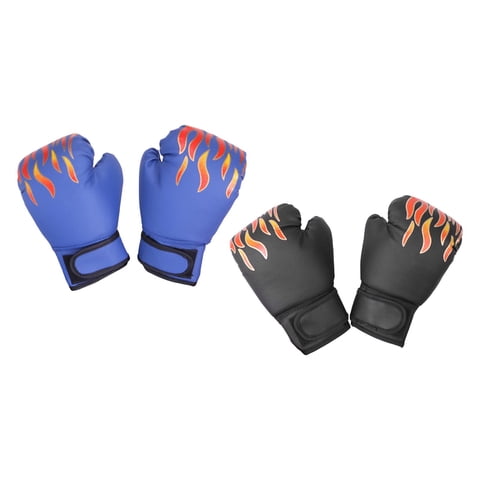 Ioensy - 2 Pares De Guantes De Boxeo Para Niños Ejercicio Físico Mma Muay Thai Guantes De Saco Pesado Negro Y Azul