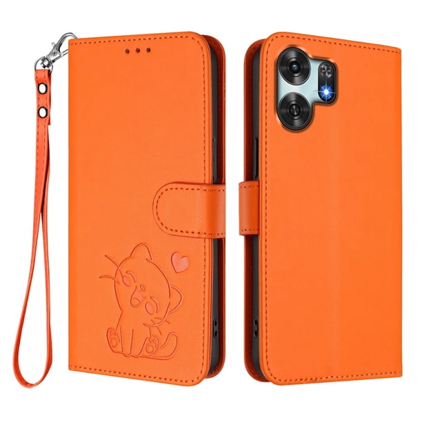 Funda Billetera con Relieve de Gato para Honor X6D, Naranja