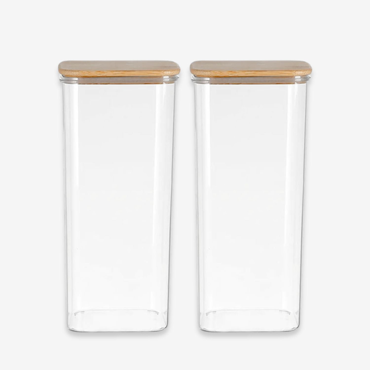 Disparo - Set 2 Frascos Hermeticos 600ml Cuadrado Vidrio 18cm Tapa Bambú