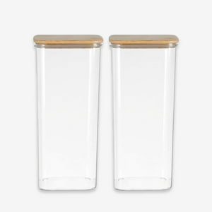 Disparo - Set 2 Frascos Hermeticos 600Ml Cuadrado Vidrio 18Cm Tapa Bambú
