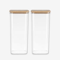 Disparo - Set 2 Frascos Hermeticos 600Ml Cuadrado Vidrio 18Cm Tapa Bambú