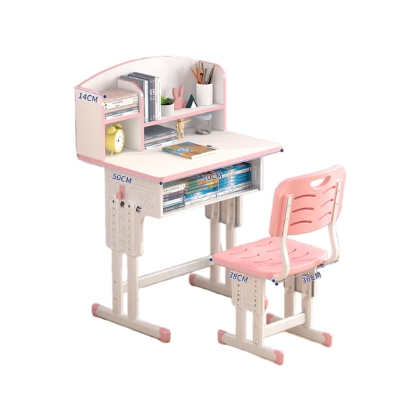 Set De Escritorio Y Silla Infantil Altura Ajustable Ultra Resistente Con Estantería Rosa
