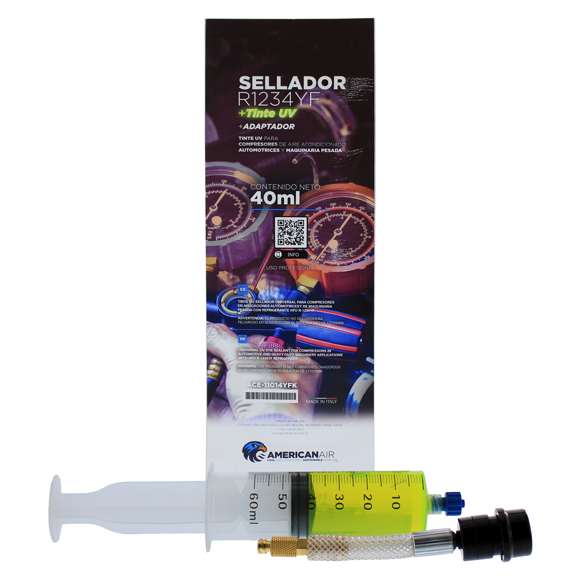 Sellador con Tinte UV en Jeringa 40ml para A/C R1234yf + Adaptador
