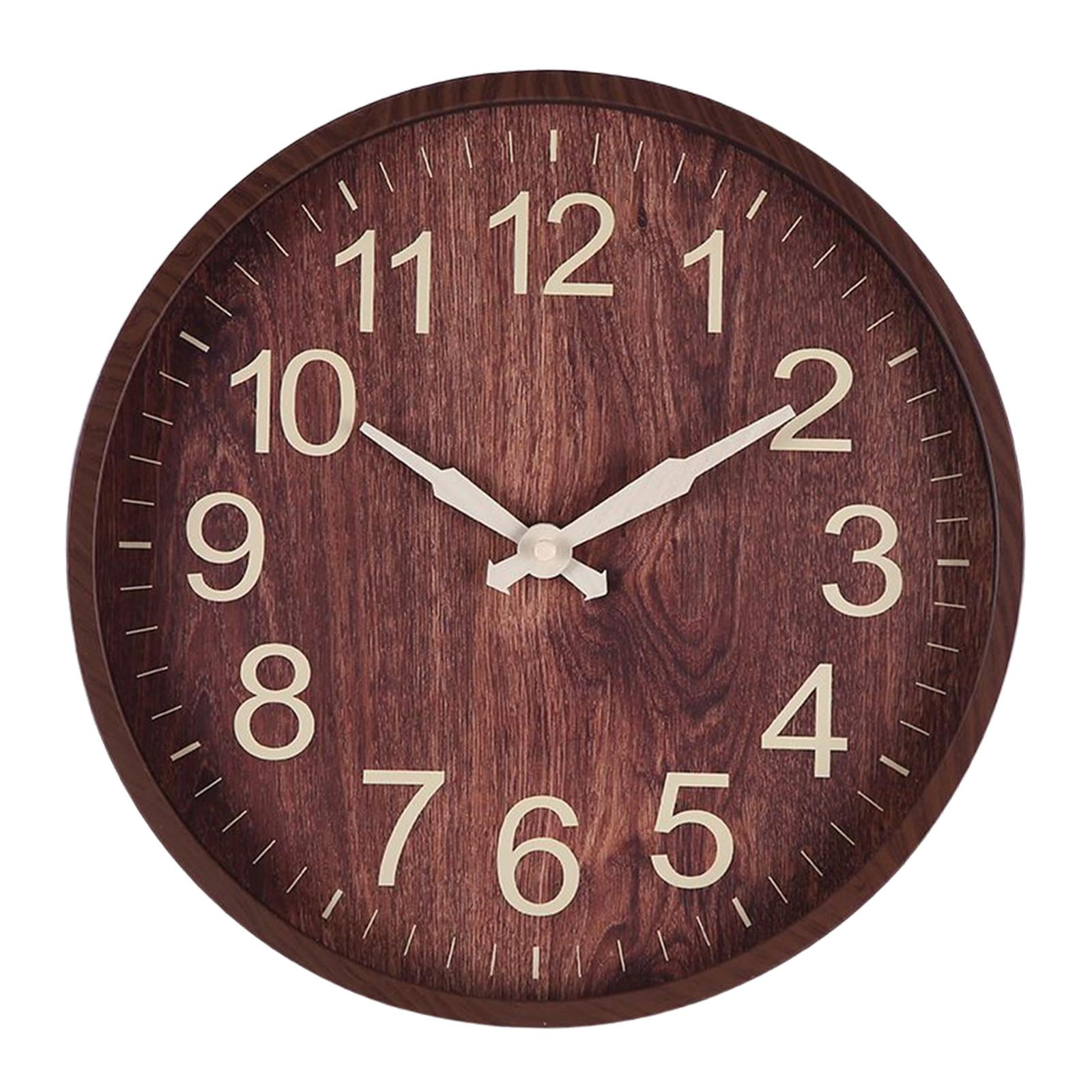 Magideal - Reloj De Pared De Madera Minimalista Nórdico Alimentado Por Batería, Sin Tictac, Relojes Redondos, Decoración Para Habitación Y Hogar, Restaurante, Ce , Madera Oscura