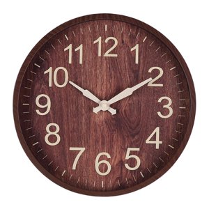 Magideal - Reloj De Pared De Madera Minimalista Nórdico Alimentado Por Batería, Sin Tictac, Relojes Redondos, Decoración Para Habitación Y Hogar, Restaurante, Ce , Madera Oscura