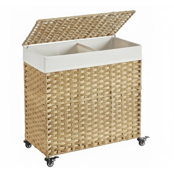 Canasto Carrito Lavandería Para Ropa Bambu + Ruedas Plegable