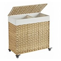 Bianca Home - Canasto Carrito Lavandería Para Ropa Bambu + Ruedas Plegable