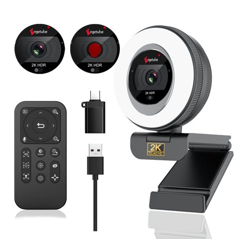 Cámara Web Angetube 2K Streaming Con Anillo De Luz, Mando A Distancia Y Funda