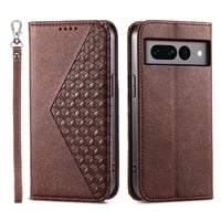 Funda Flip Foxdock Para Google Pixel 7 Pro , Estilo Billetera Con Diseño Rombo, Correa De Mano Y Soporte, Uso Diario