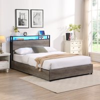 M&Ms - Full Bed Frame, Storage Headboard With Charging Station, Solid And Stable, Noise Free, No Box Spring Needed, Easy Assembly