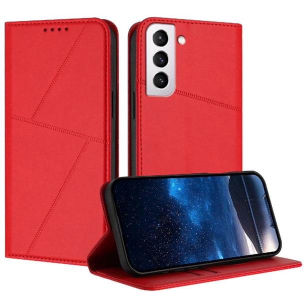 Funda Cartera Magnética para Samsung Galaxy S21 Plus Protección Antichoque con Ranuras Rojo