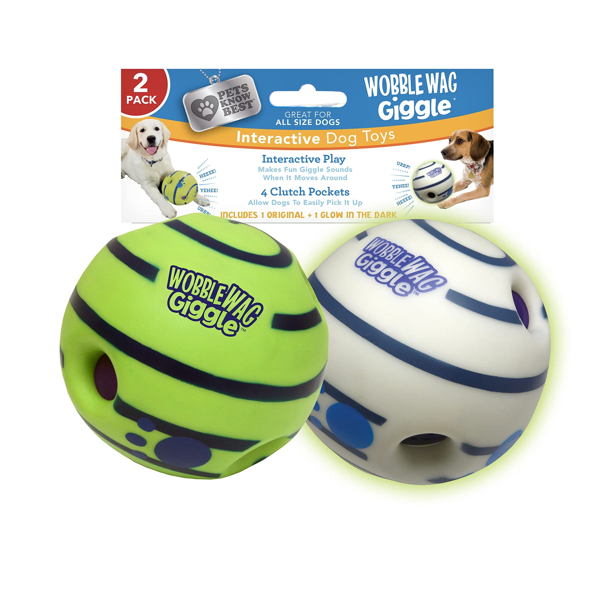 Juguete Interactivo Para Perros Wobble Wag Giggle Ball, Paquete De 2