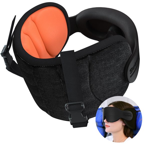 Almohada de viaje SARISUN para aviones con máscara de ojos naranja
