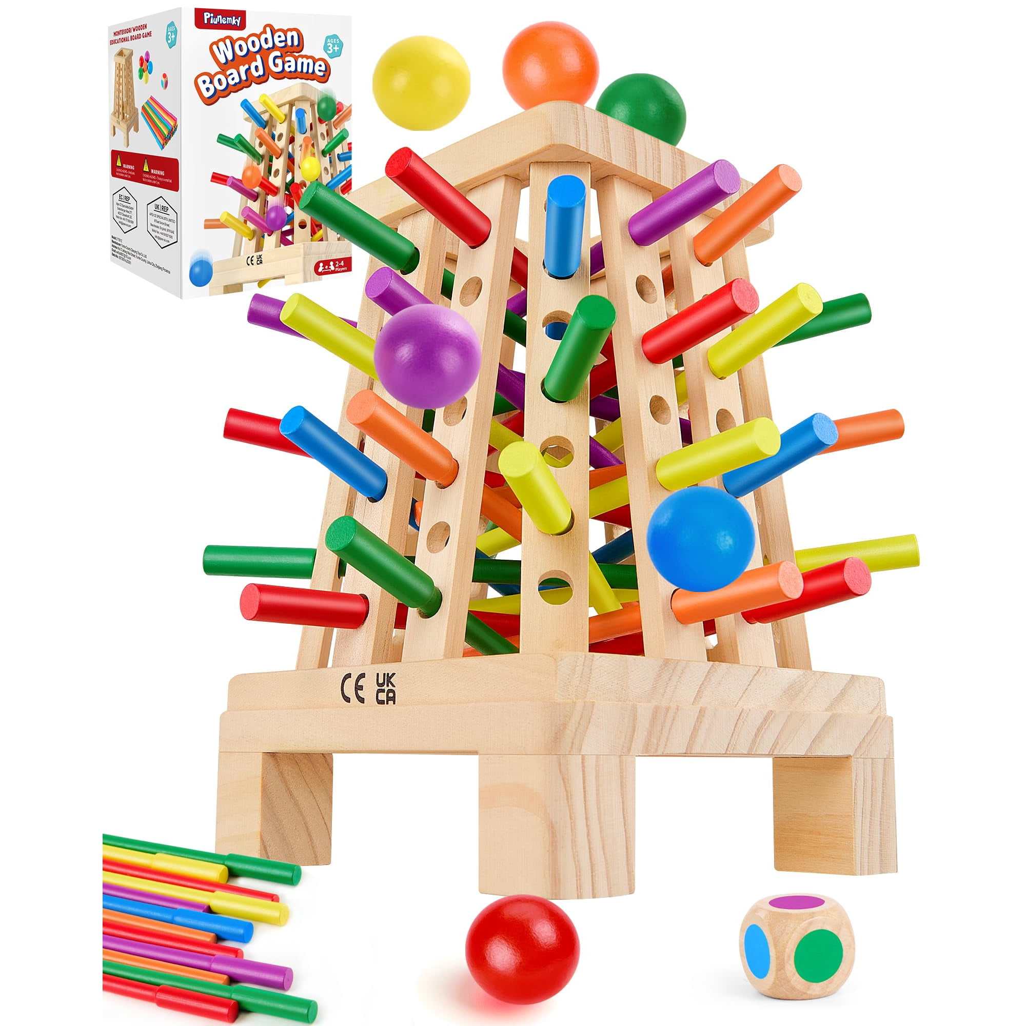 Juego De Mesa Montessori De Madera – Torre De Equilibrio Con Palitos De Colores, Dados Y Bolas, Ideal Para Niños De 3 A 6 Años En Familia
