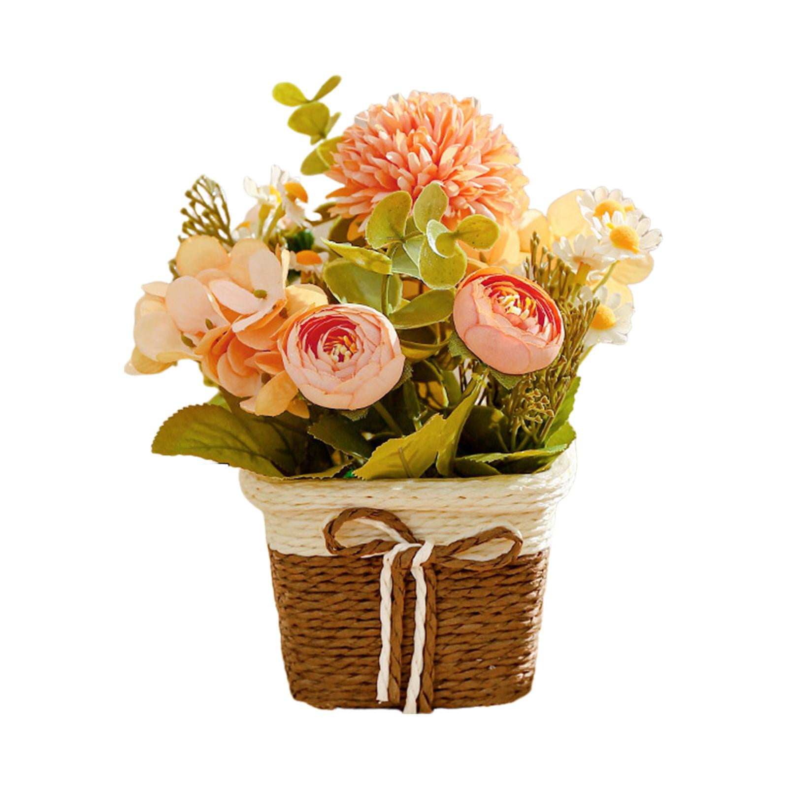 Magideal - Flores Artificiales En Maceta, Flores Artificiales En Cesta, Plantas Rústicas En Maceta Para Escritorio, Oficina, Decoración Del Hogar, Sala De Estar, Rosa